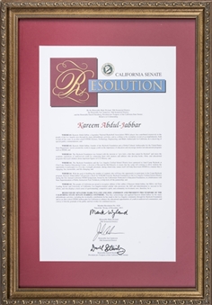 2013 California State Resolution Presented To Kareem Abdul-Jabbar In 16x23 Framed Display (Abdul-Jabbar LOA)
